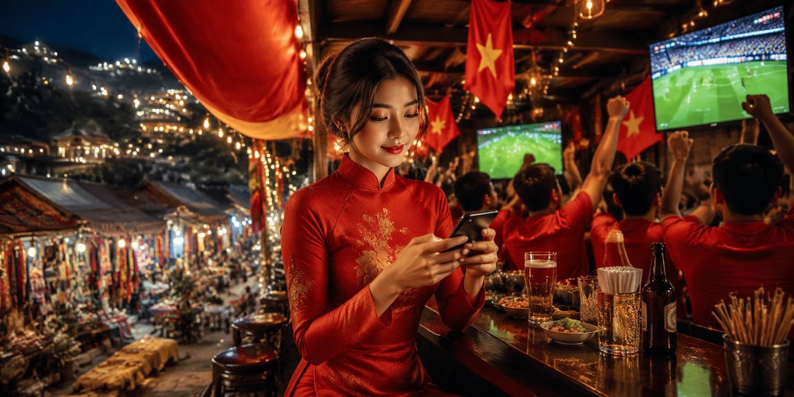 Người dùng tại Sa Pa chơi casino trên điện thoại di động với trang phục truyền thống